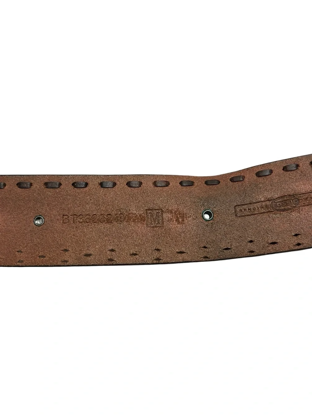Vintage Fossil Ornate Jeweled Embroidered Brown Leather Belt y2k Medium